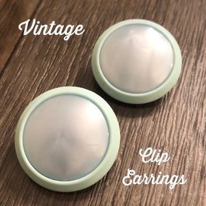 Vintage Minty Blue Green & Light Blue Button Clip Earrings